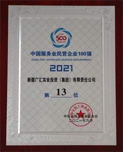 2021年中國服務業民營企業100強第13位